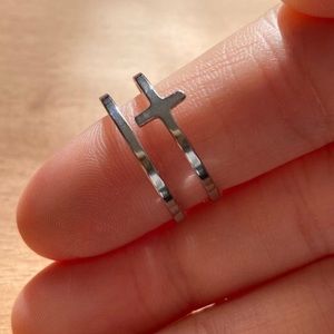 Silver Resizable Ring For Woman, Vintage Adjustable Religious Cross Ring
